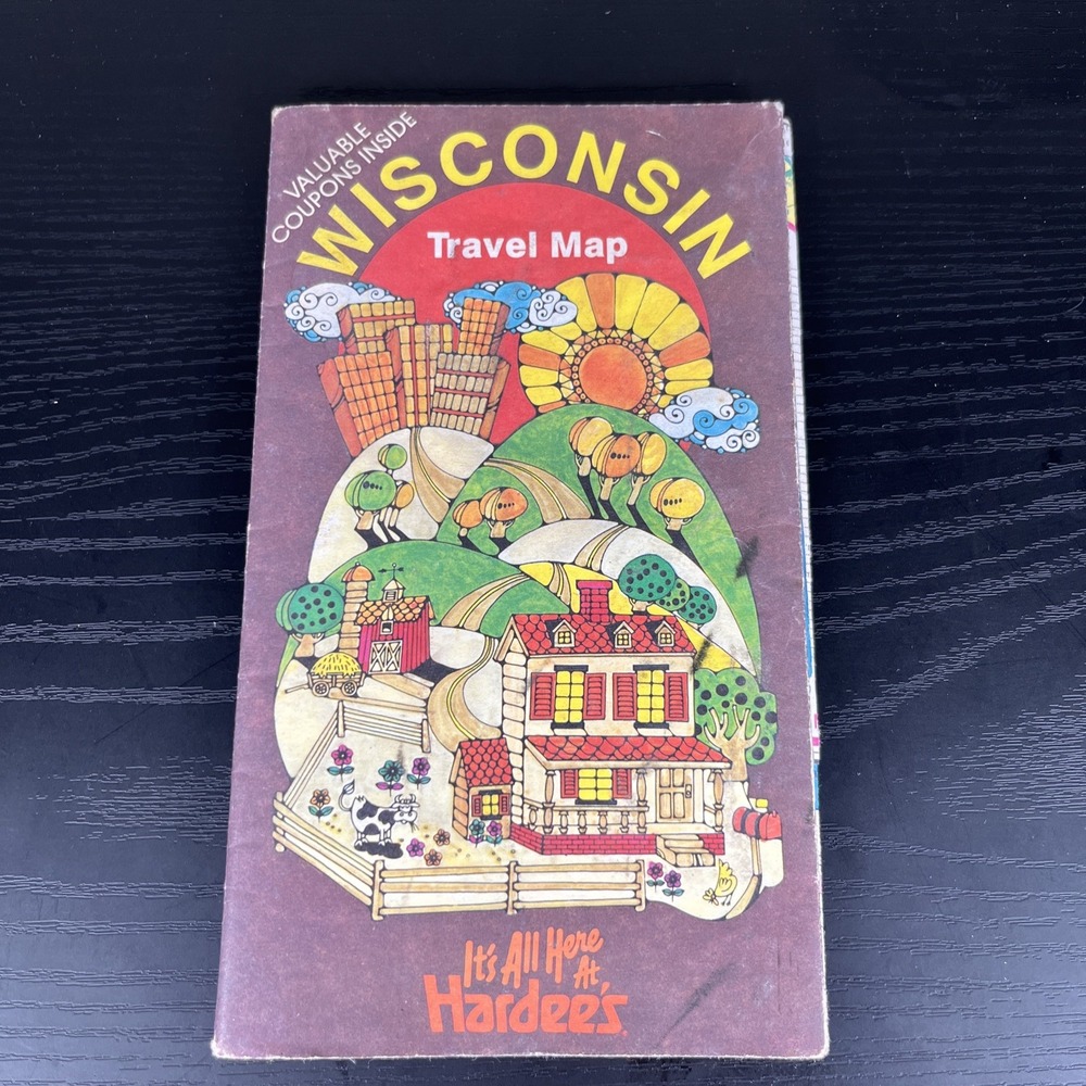 Vtg Wisconsin 1984 Hardee's Highway‎ DOT Foldable Paper Road Travel Map Coupons